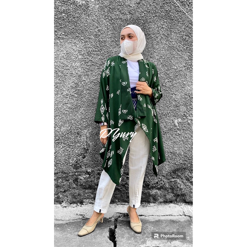 Atasan Outer Batik Jumputan Wanita Lengan Panjang Bahan Rayon Cap Handmade Solo