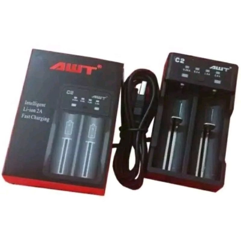 Charger bateri 18650 Awt c2 charger 2 slot Awt C2 / Carger C2