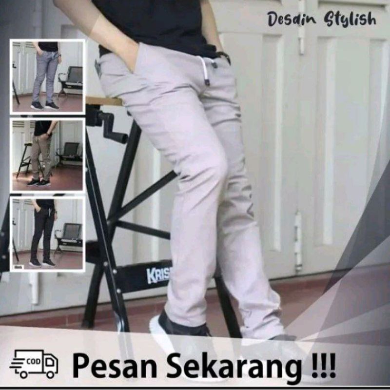 CELANA PANJANG PRIA PINGGANG RIB/PINGGANG KARET BAHAN (MELAR/STRETCH)