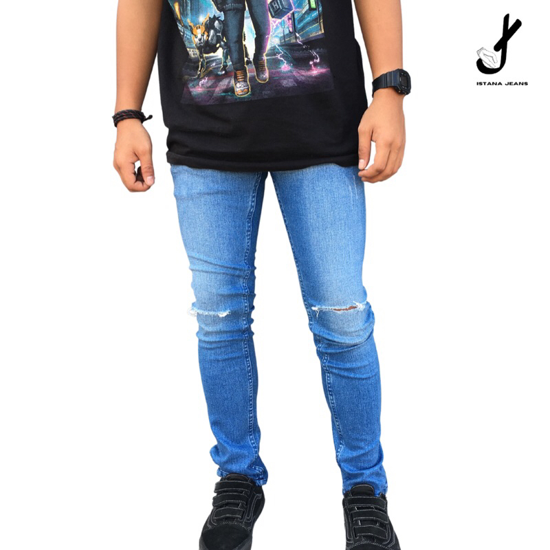 Celana Jeans Sobek Lutut Bronco Stretch | Ripped Jeans Pencil Slimit