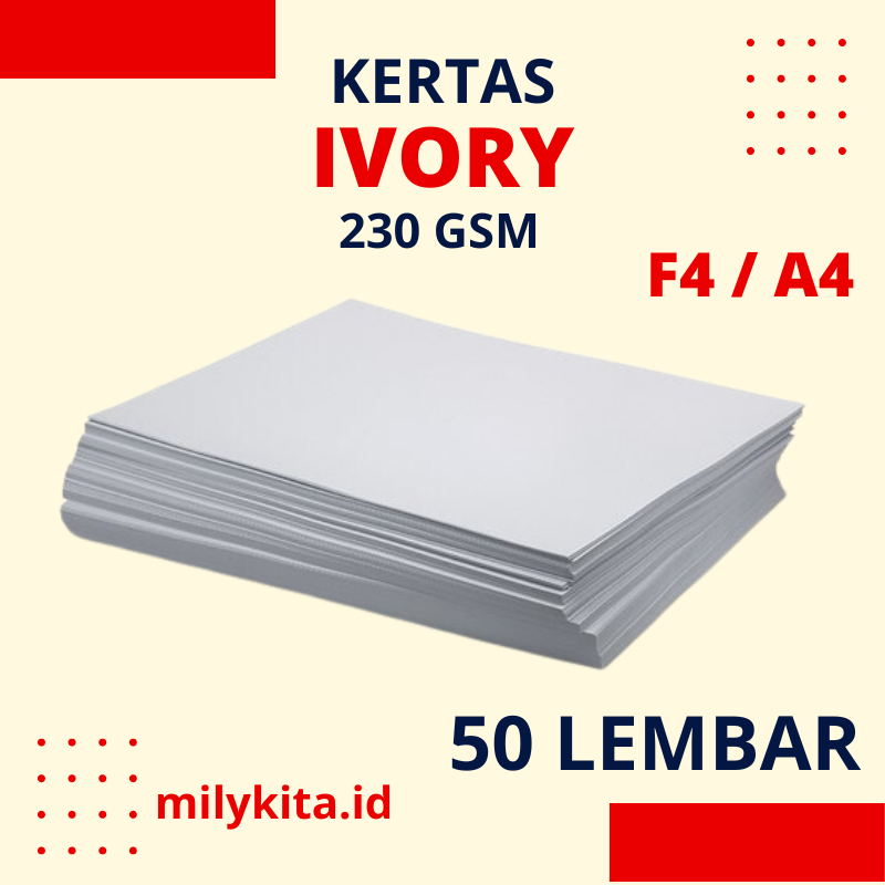 

50 lembar Kertas Ivory 230 gsm / gram A4 21 x 29,7 cm / F4 21.5 x 33 cm