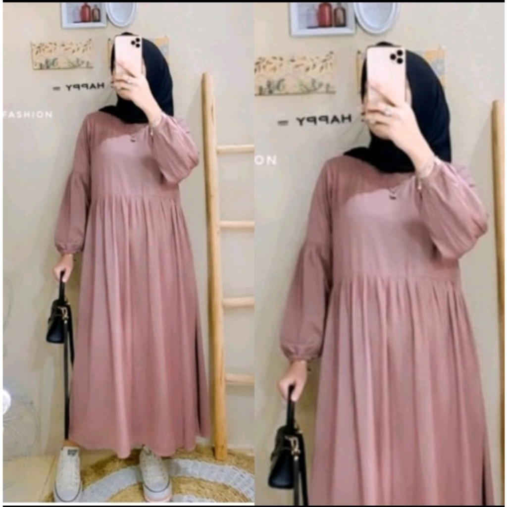 Mini Dress Polos Rayon Twill Premium Wanita Muslim Minimalis