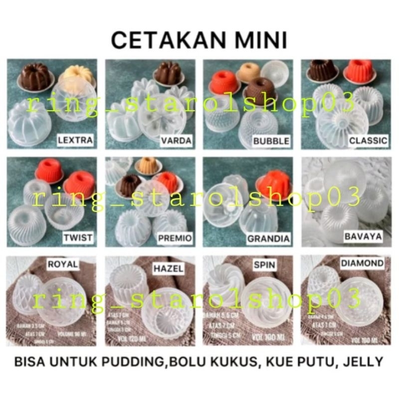 6 pcs Cetakan Pudding Puding Mini Jelly Pavayan Spain Diamond(Cetkan Mika) Cetakan Agar Bavaya Twist
