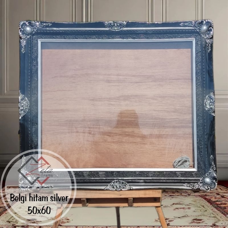 Pigura mahar ukir belgi vintage classic hitam silver uk.50x60 - pigura mahar belgi