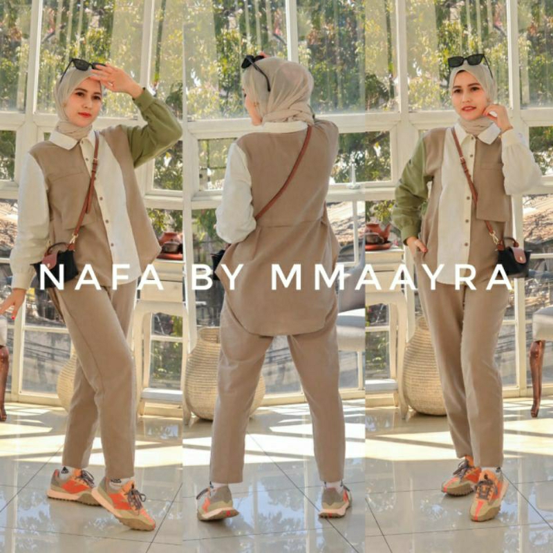 nafa by mmaayra setelan kemeja dan celana one set baju terbaru baju ootd hijab baju remaja dewasa ku