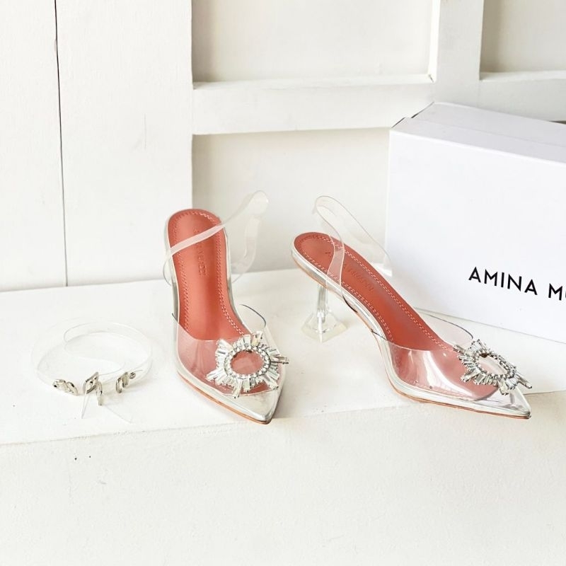 Sepatu amina muaddi heels  transparant original 9cm ams 002