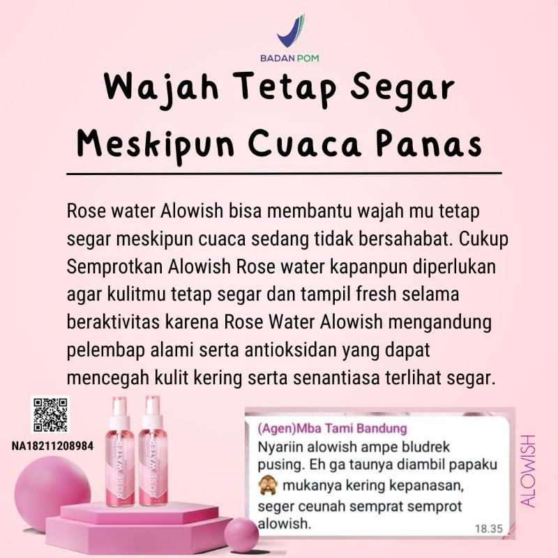Alowish Rose Water/air mawar sulingan asli/facemist