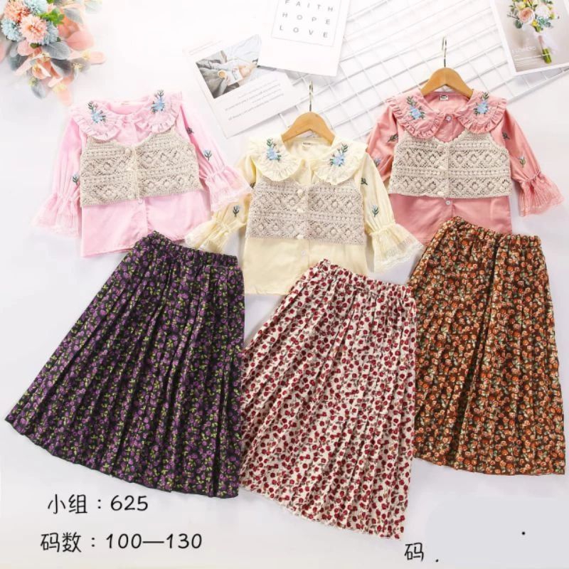 NEW ARRIVAL 3IN1 SETELAN ROK + KEMEJA + VEST GEMOY IMPORT SUPER PREMIUM ANAK PEREMPUAN USIA 5 6 7 8 