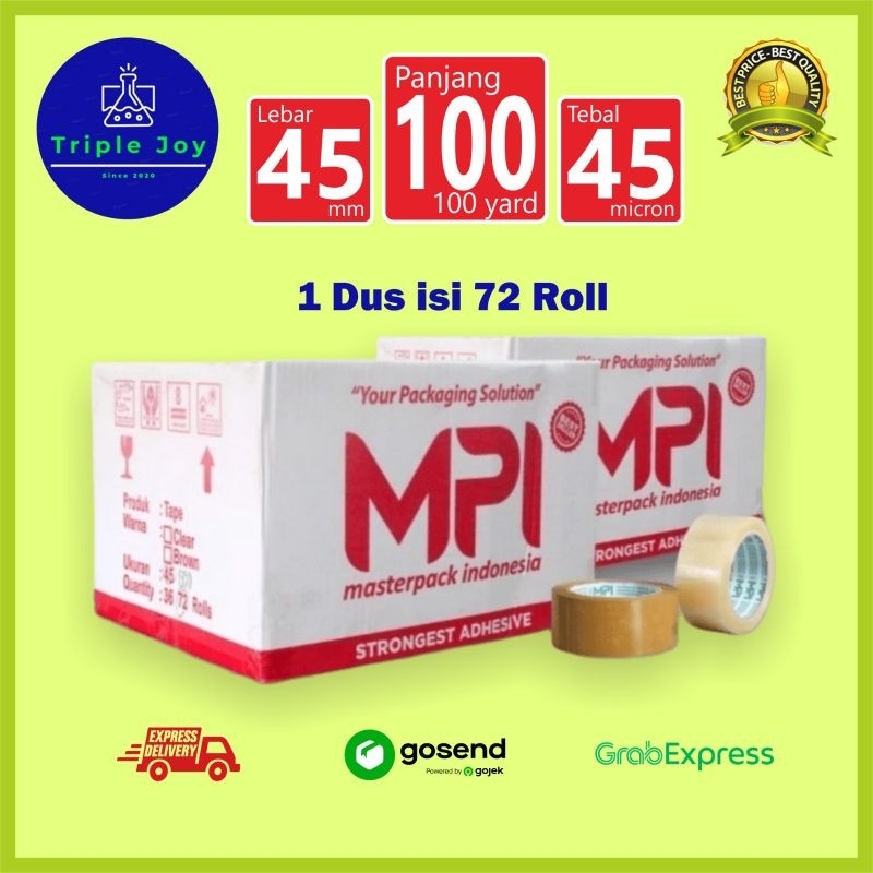 

Lakban MPI Bening / Coklat 2 inch 45mm x 100 Yard (1dus = 72 Roll) MPI
