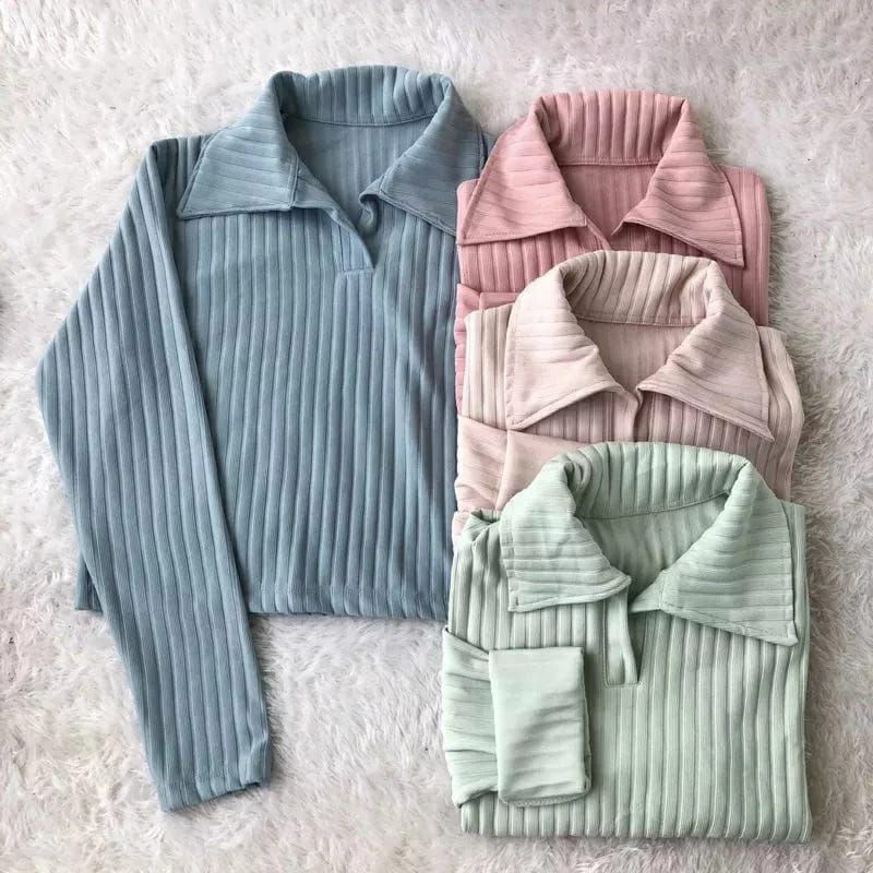 POLO T-SHIRT POLOS CROP LENGAN PANJANG/KAOS BERKERAH LENGAN PANJANG