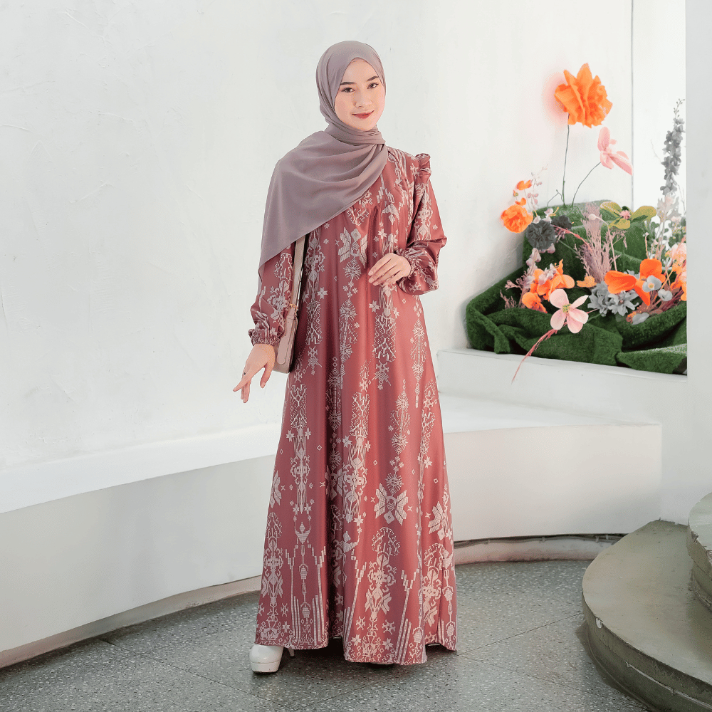 Gamis Dress Terbaru 2023 Busui Size S - 3XL Jumbo Printing SHIRINZEIN Thalia-Maroon