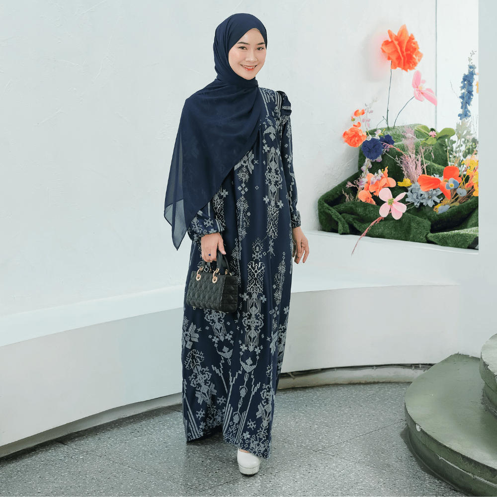 Gamis Dress Terbaru 2023 Busui Size S - 3XL Jumbo Printing SHIRINZEIN Thalia-Navy