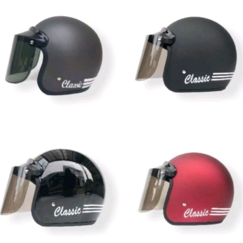 Helm Bogo Garis 3 Kaca Datar Gelap