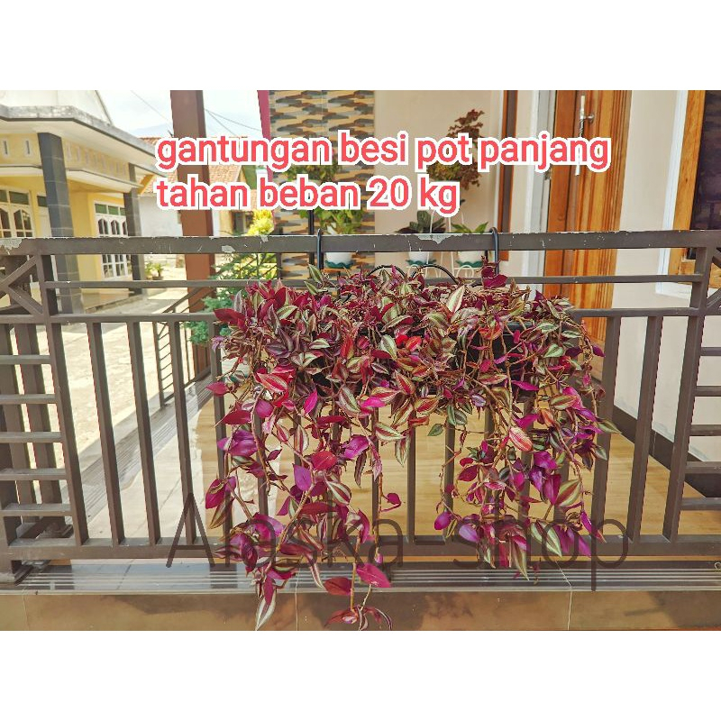 Gaardeen Rak Besi+Pot/Rak Double Pot Bunga Balkon / Pagar / Gantungan Pot Kotak Panjang Tempel