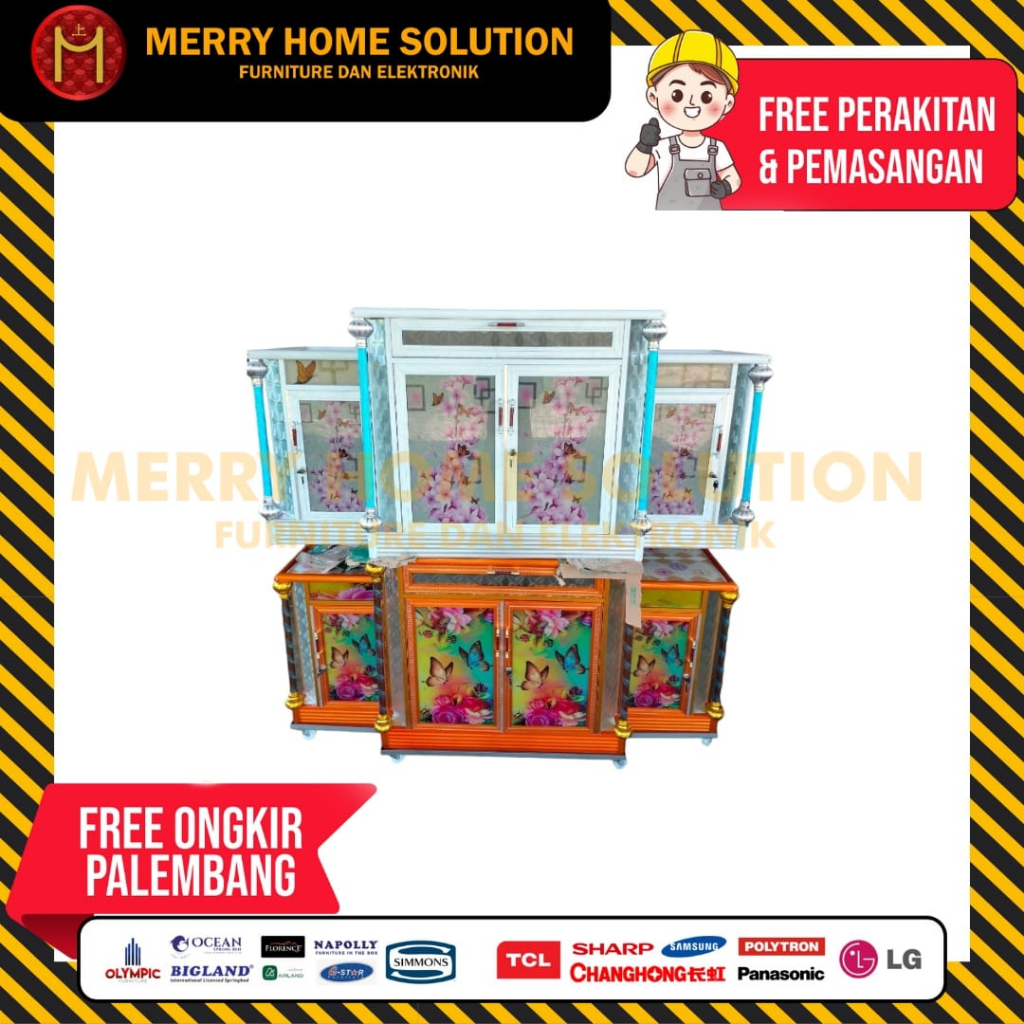 Lemari tv hias aluminium 4 pintu / rak tv pajangan murah aluminium