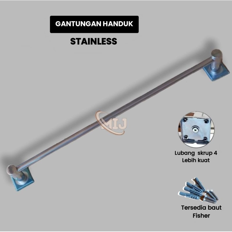 jemuran handuk stainless tempel dinding panjang 60cm/gantungan handuk kamar mandi