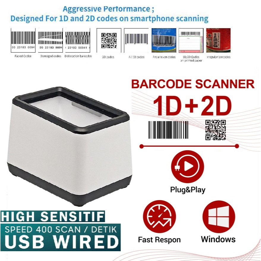 Omni Dekstop Barcode Scanner 1D/2D QR Code - WHITE USB