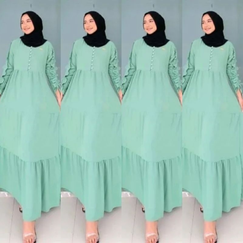 Dress  Isyana Rempel Polos Realpic | Gamis Muslimah Casual Crinkle Busui