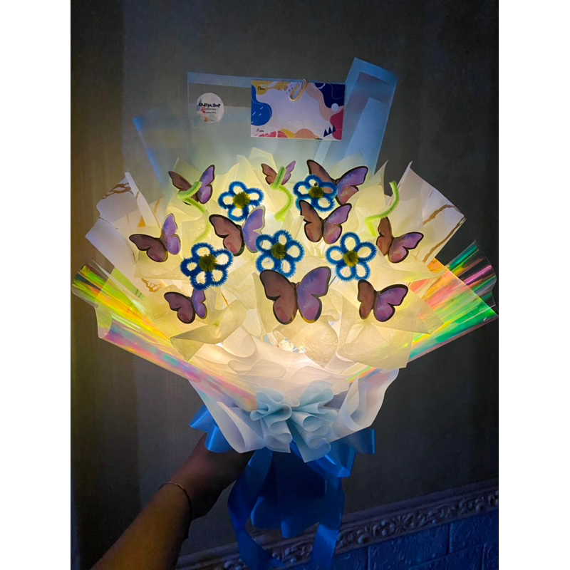 

BUKET KUPU KUPU KAWAT BULU LED pipe cleaner butterfly cellophane
