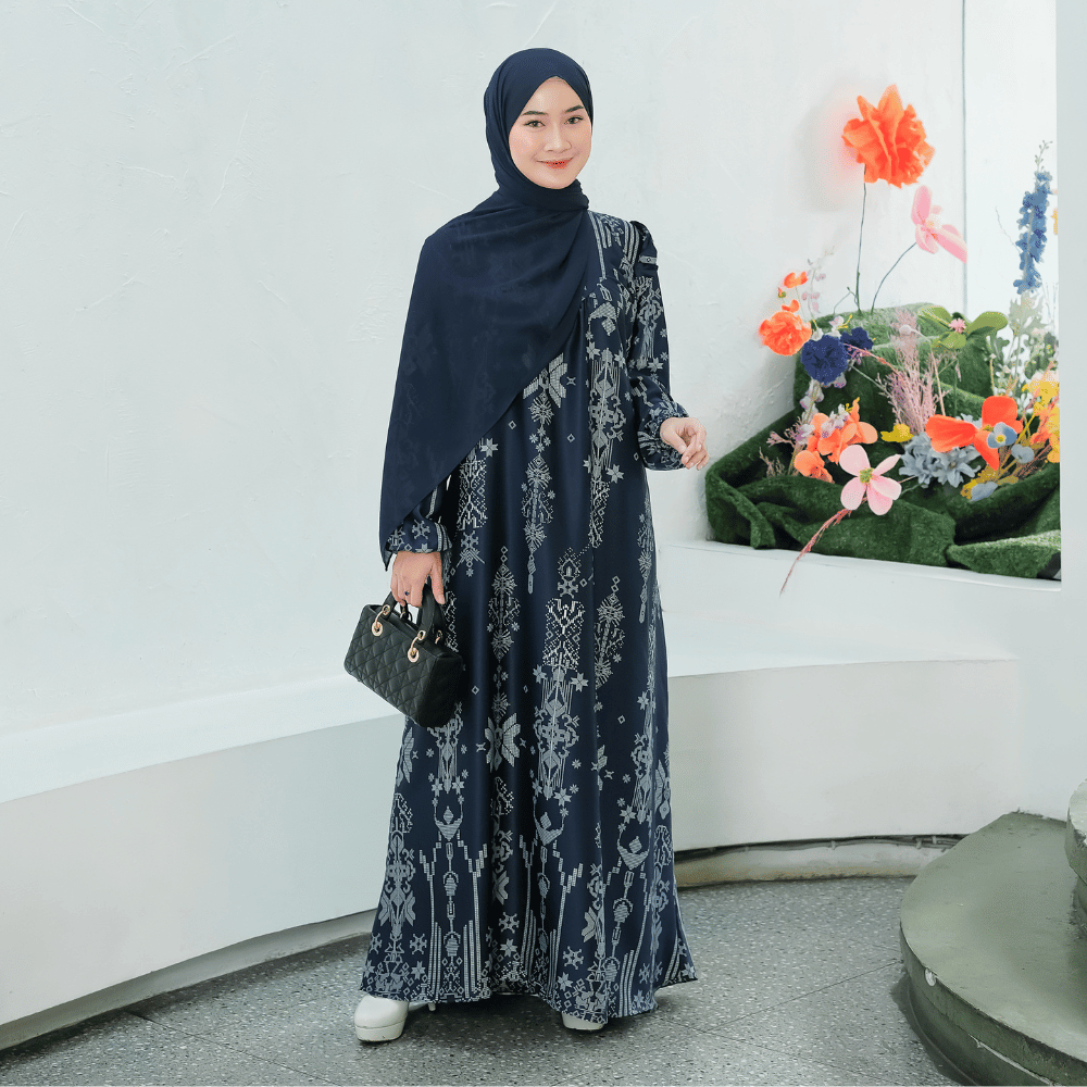 Gamis Dress Muslim Wanita Terbaru Busui Jumbo Size S - 3XL SHIRINZEIN Thalia-Navy