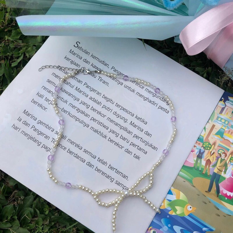 necklace beads aesthetic lucu kalung manik barbie swanlake princess pearl white