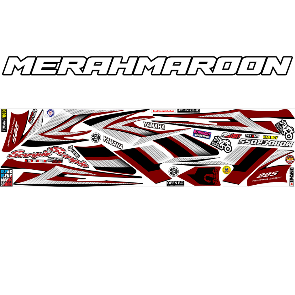 stiker scorpio steko  warna sisik silver merah maroon