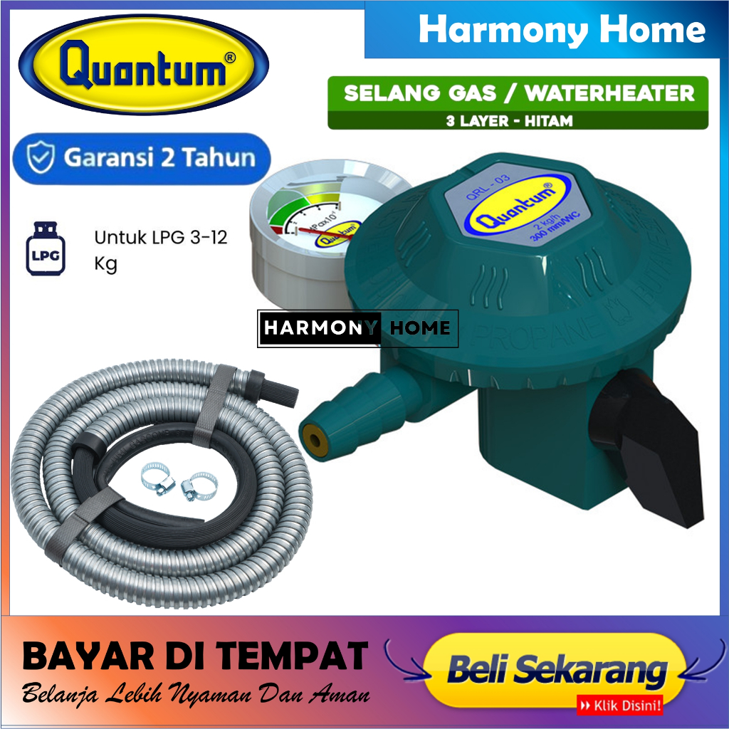 REGULATOR SELANG QUANTUM QRL-03+SLANG GAS FLEKSIBEL PAKET SELANG REGULATOR QUANTUM REGULATOR QUANTUM