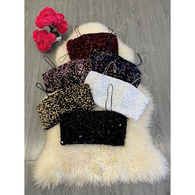 Tanktop party sequin Bustier blink-blink,  manik-manik, bulu-bulu PREMIUM IMPORT BKK baru jual rugi