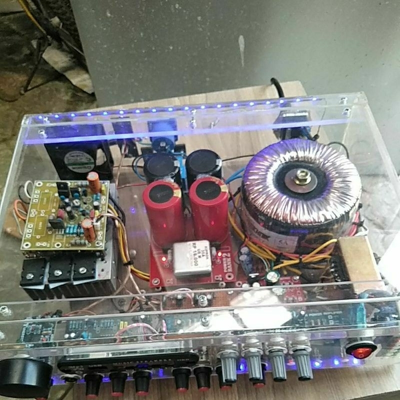 power ampli rumahan 5A murni Donat,box acrilic 5mm