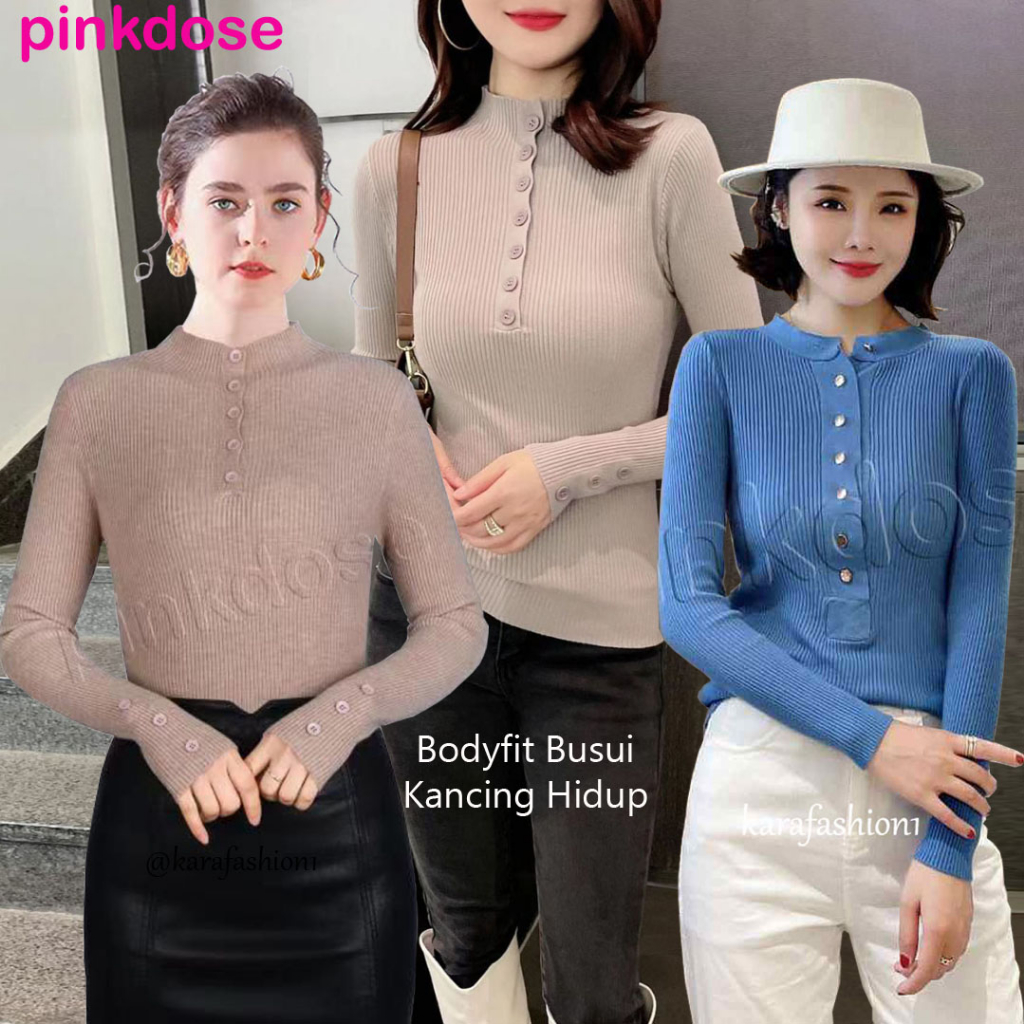 PINKDOSE || Manset Busui Kancing Hidup Rajut / Bodyfit Scarlet Rajut Import