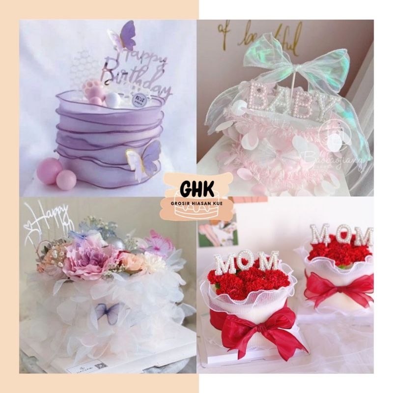 

Renda Pita Hiasan Kue Buket Bunga Ribbon Organza Pita Korea Pinggiran Veleg Kue Flower Cake Side Lace Bulu Pastel Kilap