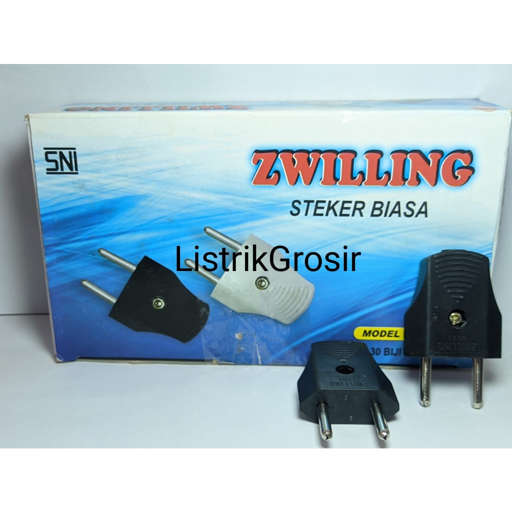 Steker Gepeng Jumbo Big Colokan Listrik Pipih Zwilling Model Broco Hitam / Putih SNI