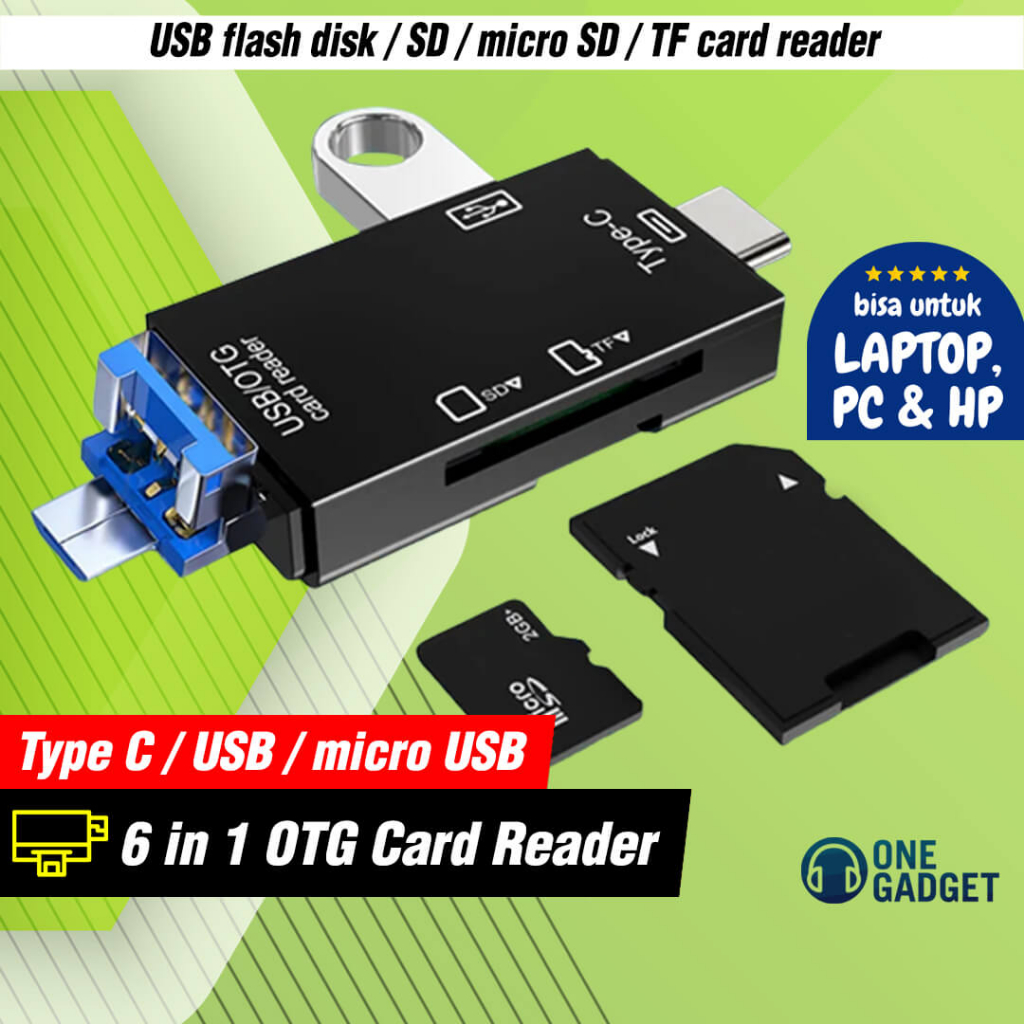 Card Reader OTG 6in1 Micro SD Flashdisk SD Colokan USB Micro & Type C