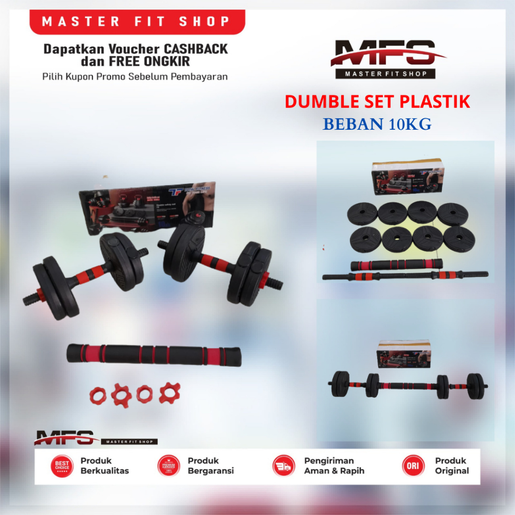 Dumble set plastik Beban 10Kg Alat angkat berat Barbell