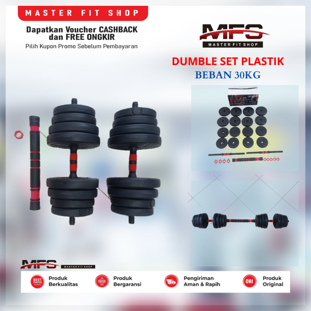 Dumble set Plastik beban 30Kg Alat angkat berat Barbel