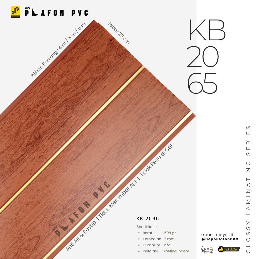 Glossy Laminating Series KB 2065 | Plafon PVC Doff | Plafon Motif Kayu | PVC Laminate
