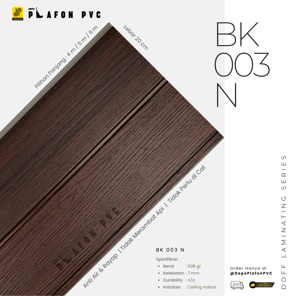 Doff Laminating Series BK 003 N | Plafon PVC Doff | Plafon Motif Kayu | PVC Laminate