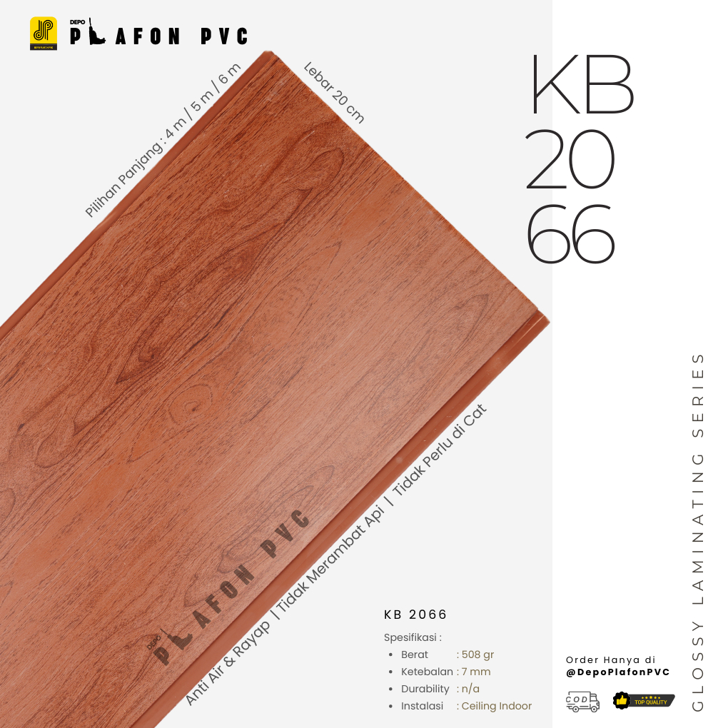 Glossy Laminating Series KB 2066 | Plafon PVC Glossy | Plafon Motif Kayu | PVC Laminate