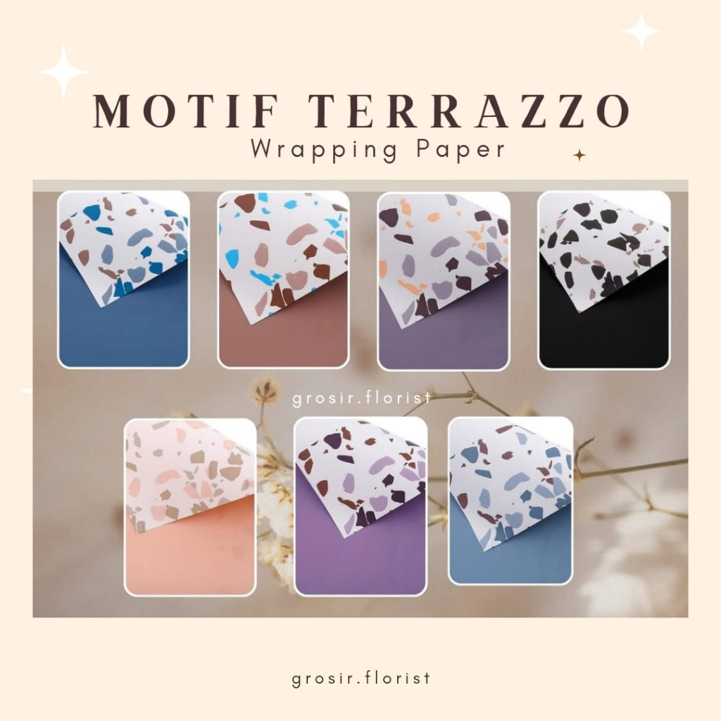 (ECER) TERLENGKAP WRAPPING PAPER MOTIF TERRAZZO 3 WARNA KERTAS BUKET DEKORASI PESTA BUNGKUS HANDBOUQ