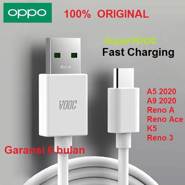 Kabel Data oppo A9 A5 2020 Reno A Ace 3 K5 Type-C SuperVOOC Ori