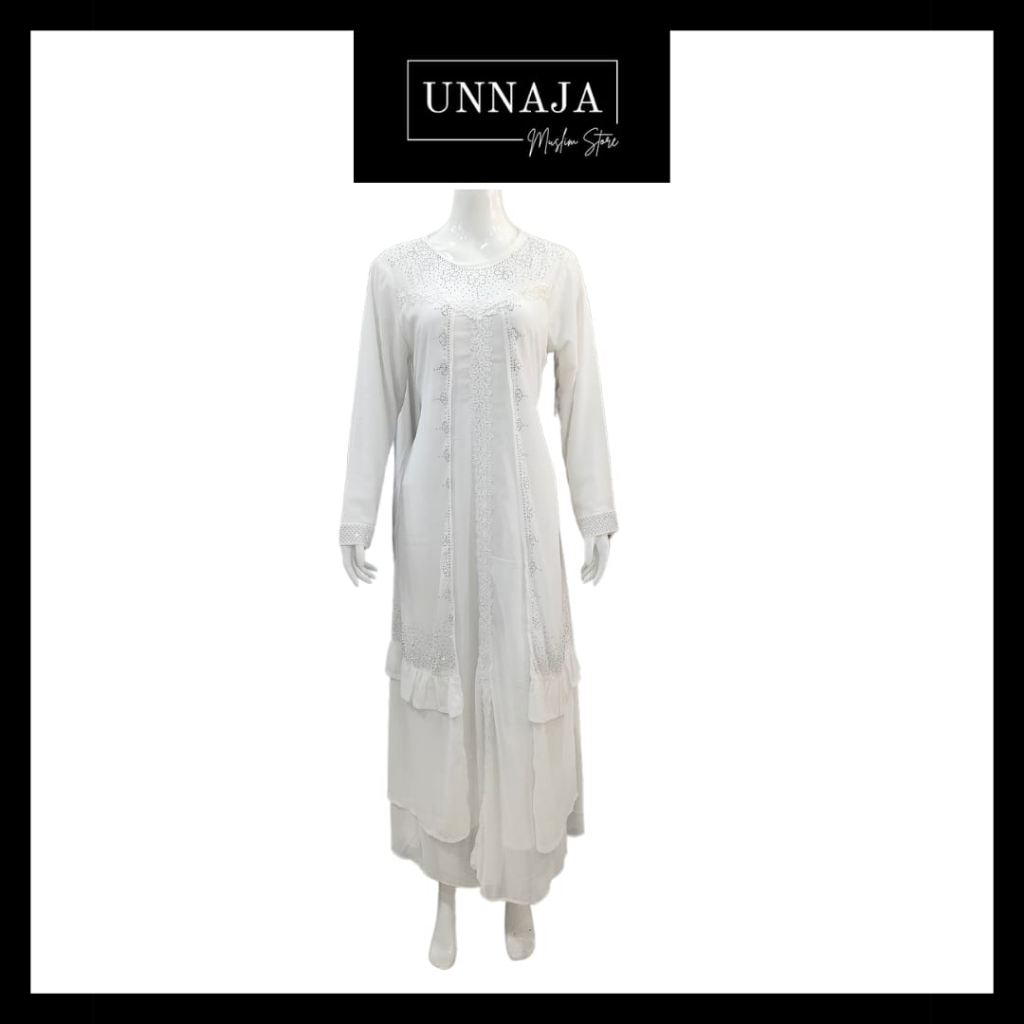UMS - Gamis Putih Bunga Dewasa / Dress Perlengkapan Haji Umroh / Abaya Payet Resteting / Baju Ihram 