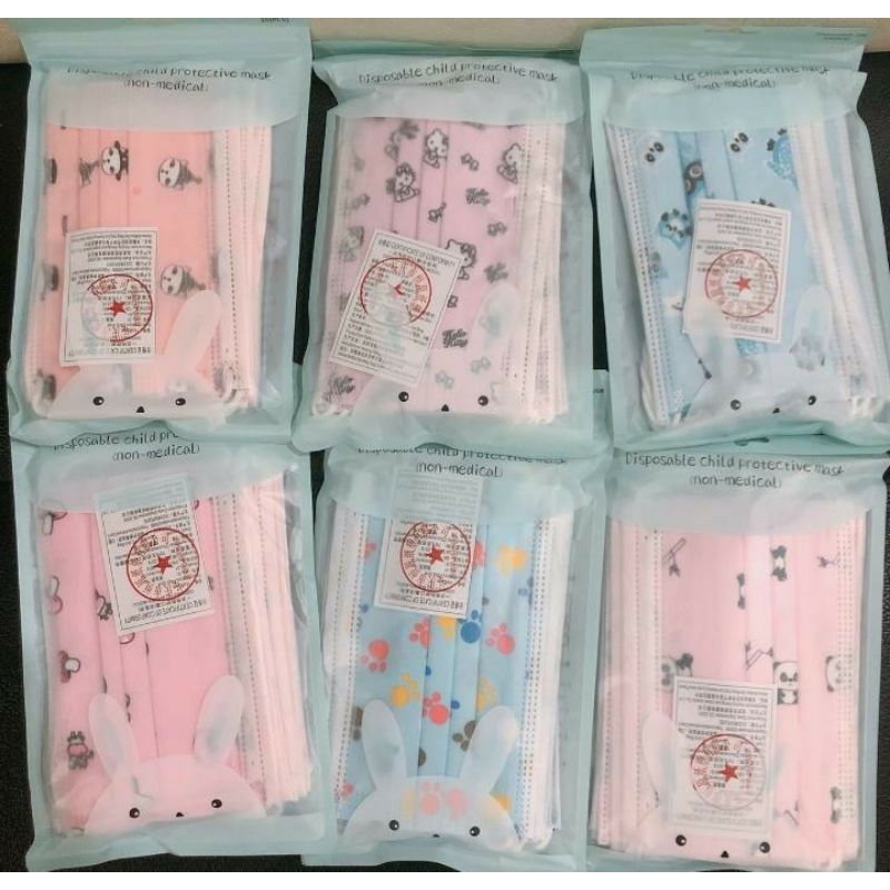 10PCS MASKER ANAK DISPOSABLE 3PLY EARLOOP MOTIF KARAKTER KARTUN COWOK CEWEK WARNA PACKAGING PLASTIK