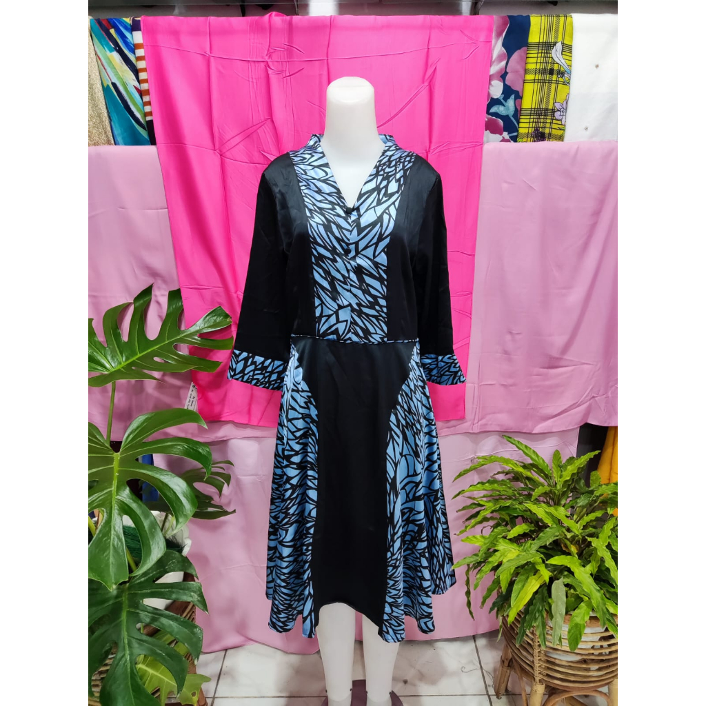 Tunik Dress Wanita Model Lengan 3/4 Kombinasi warna