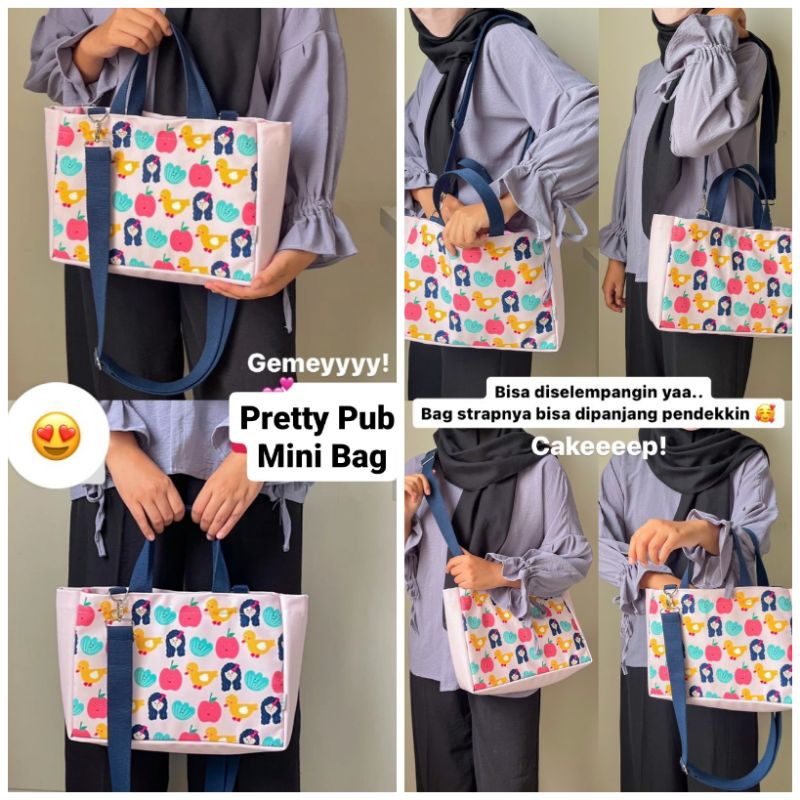 Mini Bag Pretty Pubi, Fancy Faces Black by Ideku Handmade
