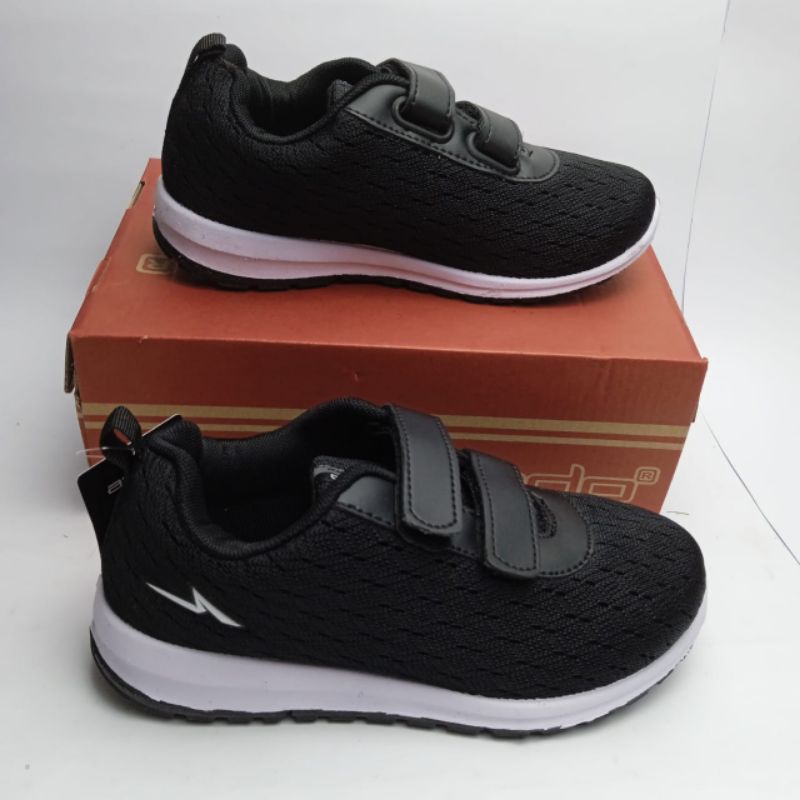 Promo Sepatu Sekolah Anak Ando Velcro Pria Wanita Original Sneakers Hitam Putih PEREKAT / VELCRO Asl