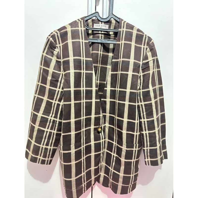 blazer kotak tartan coklat