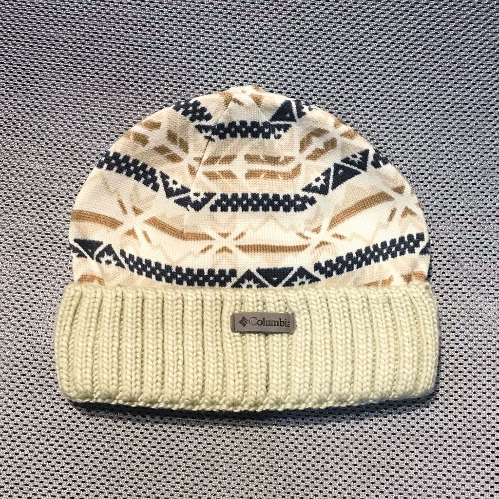 COLUMBIA SCRIPT LOGO CUFF PATTERN BEANIE HAT - CREAM