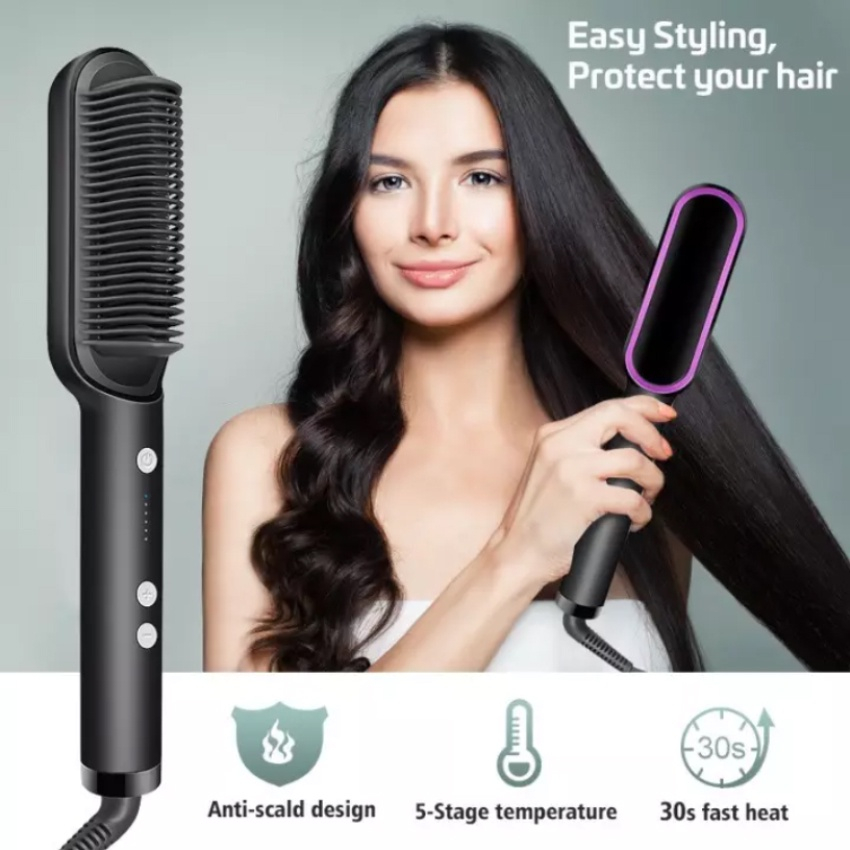 Ramindong Hair Straightener Comb Sisir Catokan Pelurus Rambut Curler 2in1 Pelurus Blow Keriting
