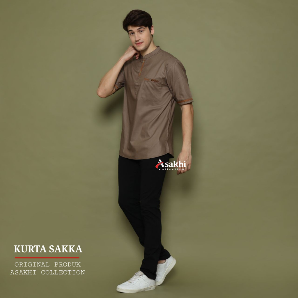 Asakhi Baju Koko Kurta Premium Lengan Pendek Sakka Warna Khaki