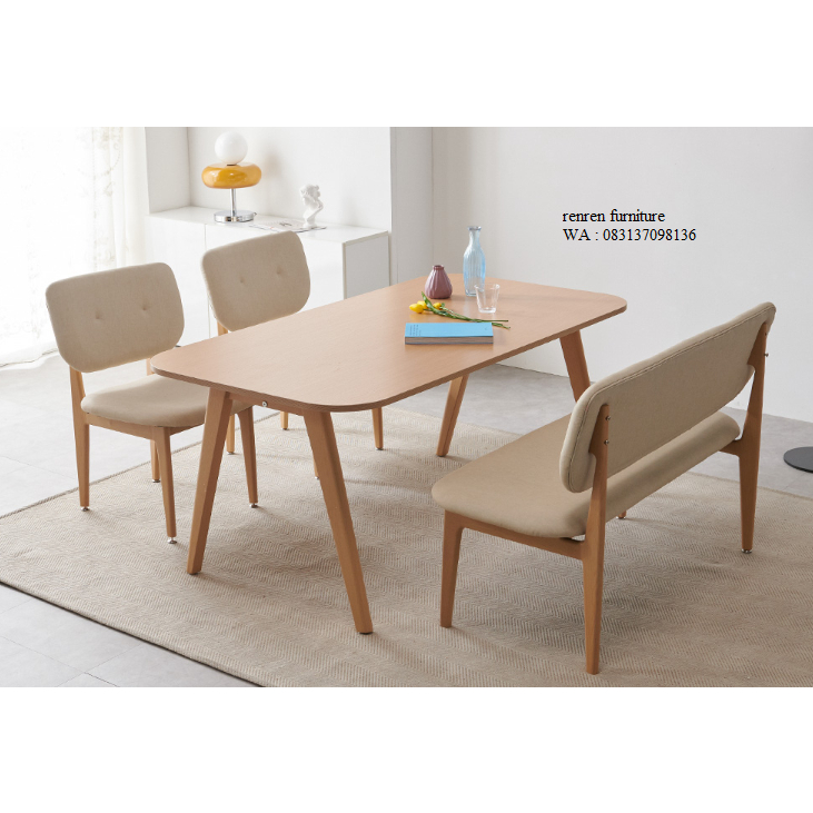 MEJA MAKAN  SATU SET -  FURNITURE MODERN RUMAH MINIMALIS 1 MEJA + 1 KURIS BESAR + 2 KURSI SEDANG